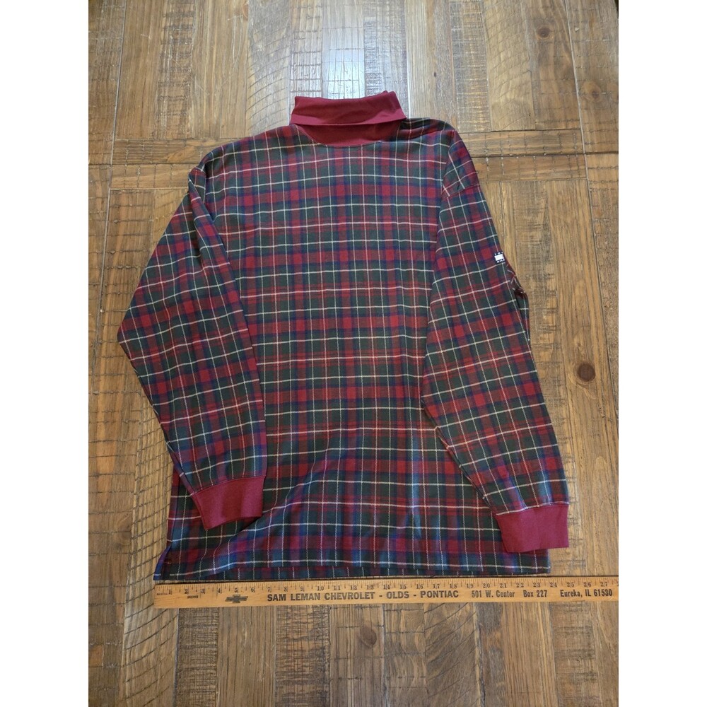 Vtg Tommy Hilfiger long-sleeve red and green plaid tartan red Turtleneck